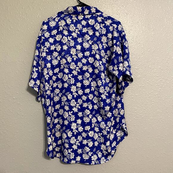 Victoria Secret Small Womens Vintage Pajama Top Floral Blue White Pearl Button - Picture 2 of 9